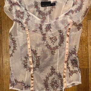 The Limited Brown and Cream Sheer Embellished Blouse